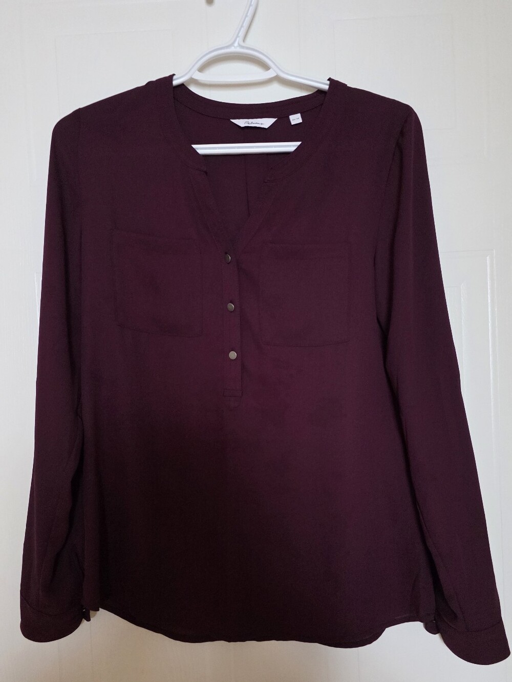 Reitmans Long-Sleeve Henley Blouse, Deep Plum, XS